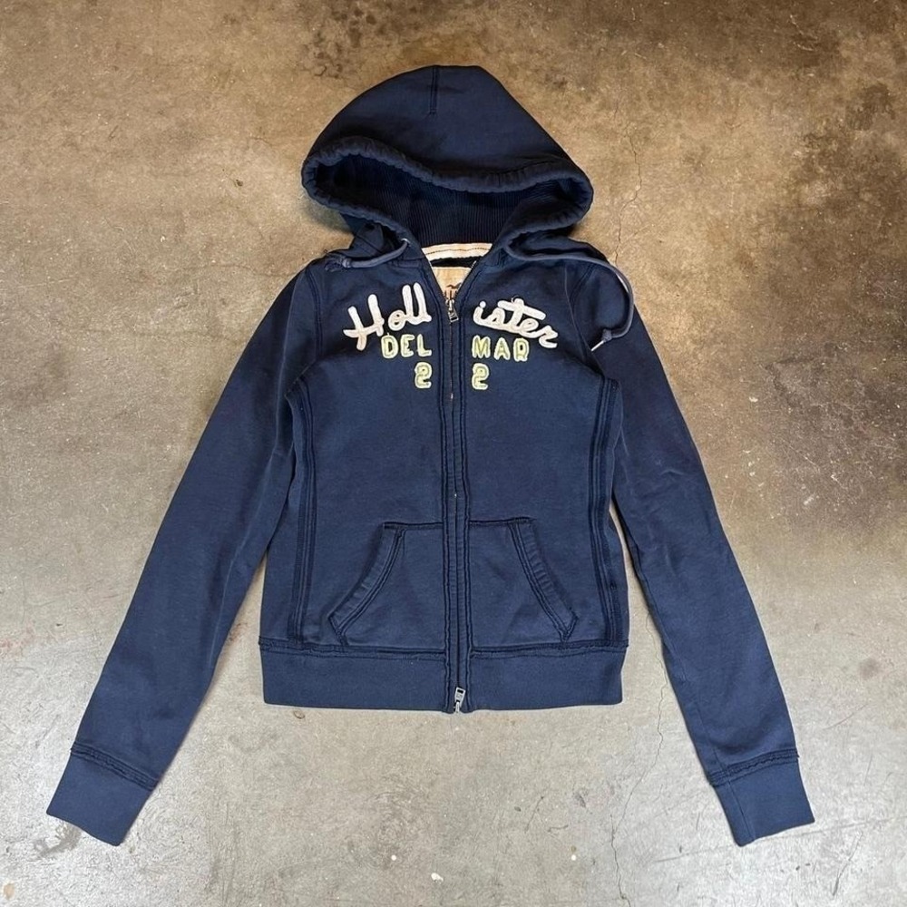 Vintage Y2K Hollister navy zip up hoodie Women's Size Small